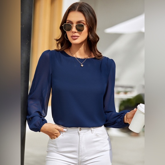 Classic Charm Long Balloon Sleeve Blouses - Picture 1 of 4